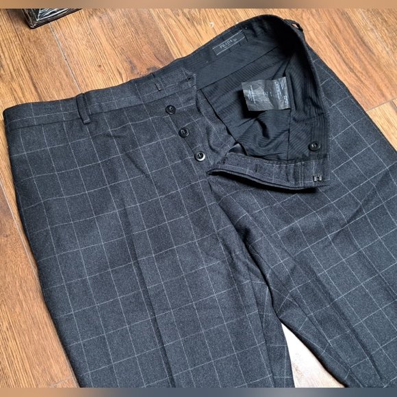 Prada Milano Men's Dress Pants Gray Check Button Fly Slim Fit Size 37x32 / 56 - Picture 5 of 16